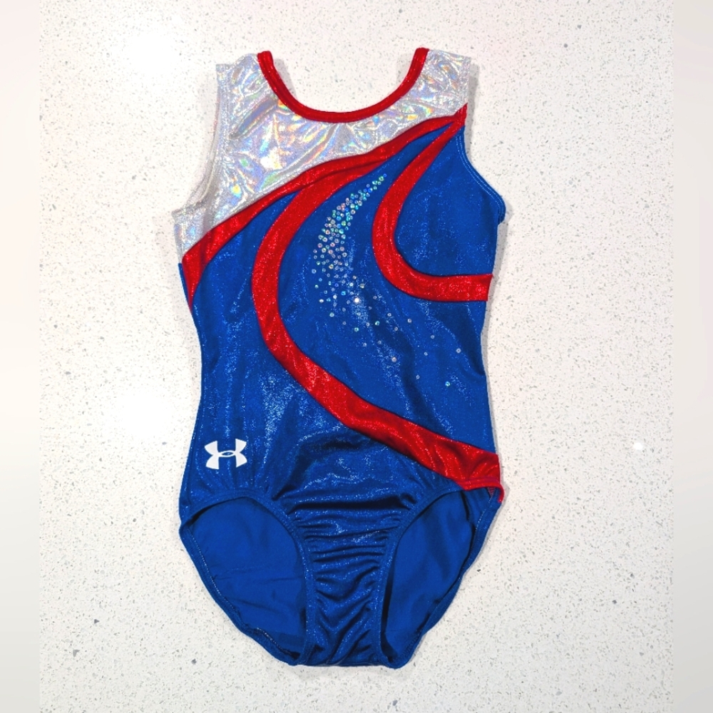 UNDER ARMOUR GK Elite Small gymnastics dance leotard PATRIOTIC Red White Blue